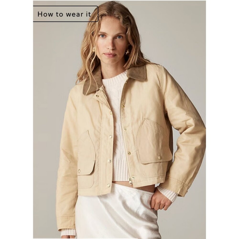 J.Crew Womens $248 Short Barn Jacket™ English ripstop cotton Khaki Size M CC953